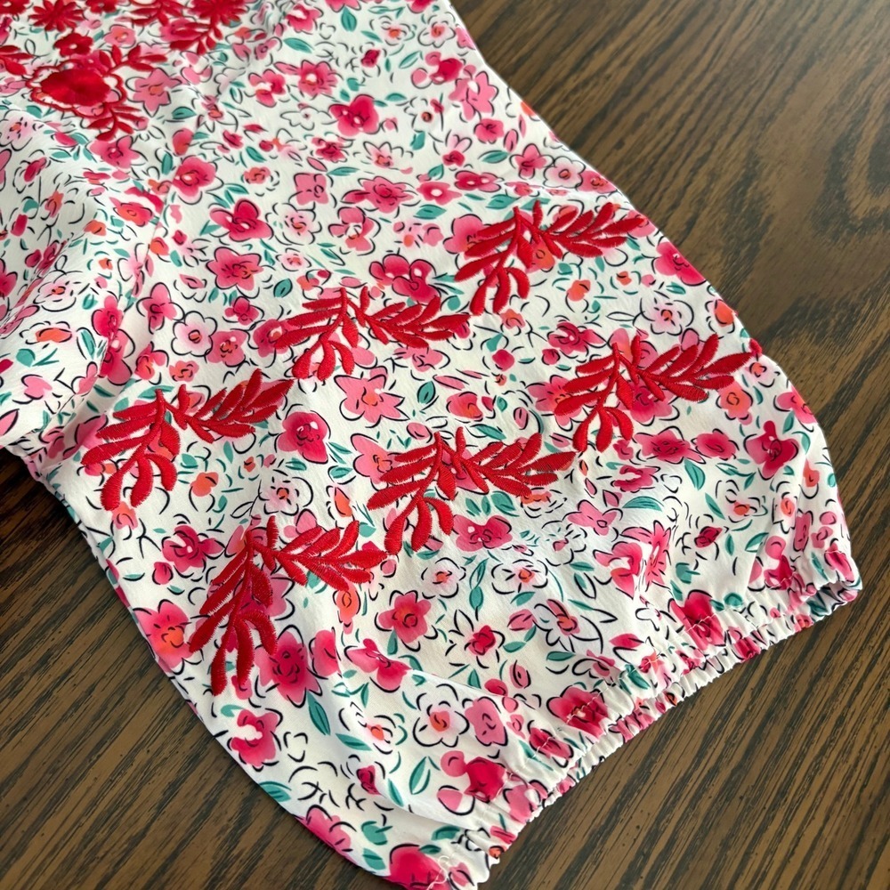 NWOT Embroidered Blouse Floral Size XL White Red Short Sleeve Boho Peasant Flowy - Picture 5 of 9